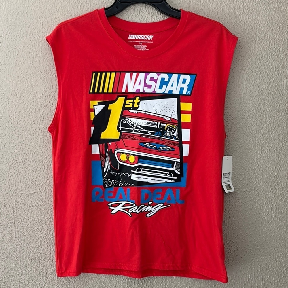 Boys NASCAR Racing Muscle Tee Cut Off TShirt Top Red Size 18